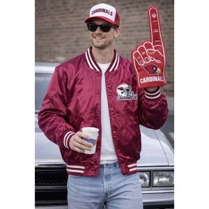 Vtg Chalk Line Mens Large Burgundy Arizona Cardinals Satin Bomber Jacket NFL